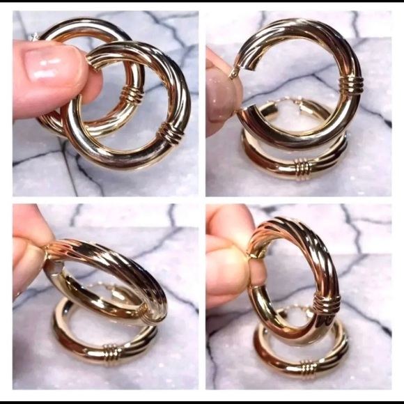 14KT DESIGNER X-LG HOOPS ~ BUTTERY RICH SOLID LUSTROUS YELLOW GOLD EARRINGS - Picture 6 of 12